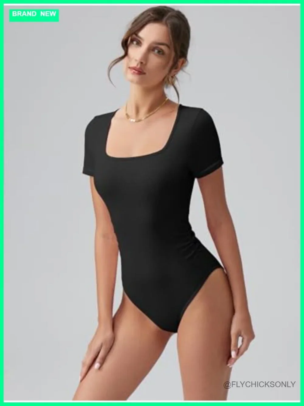 Women Bodysuit Ruched Short Sleeve Square Neck High Stretch Lounge Shapewear